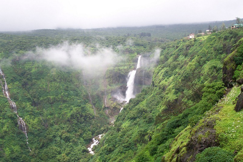 Lingmala Waterfall cascading through lush monsoon forest, Mahabaleshwar